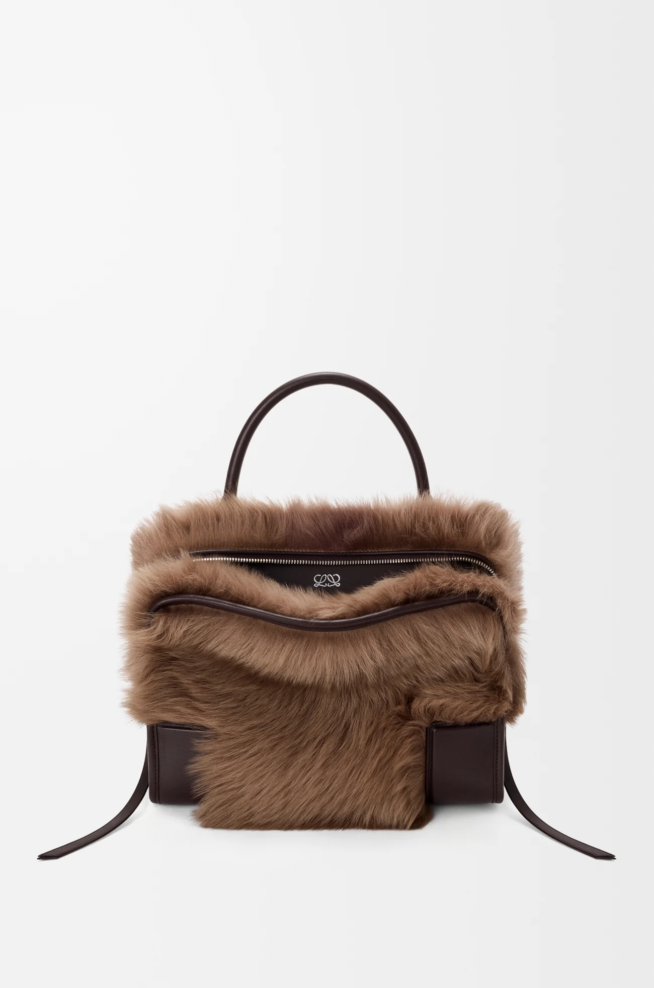 LOEWE Medium Amazona 180 bag in soft calfskin and shearling Brown/Dark Chestnut