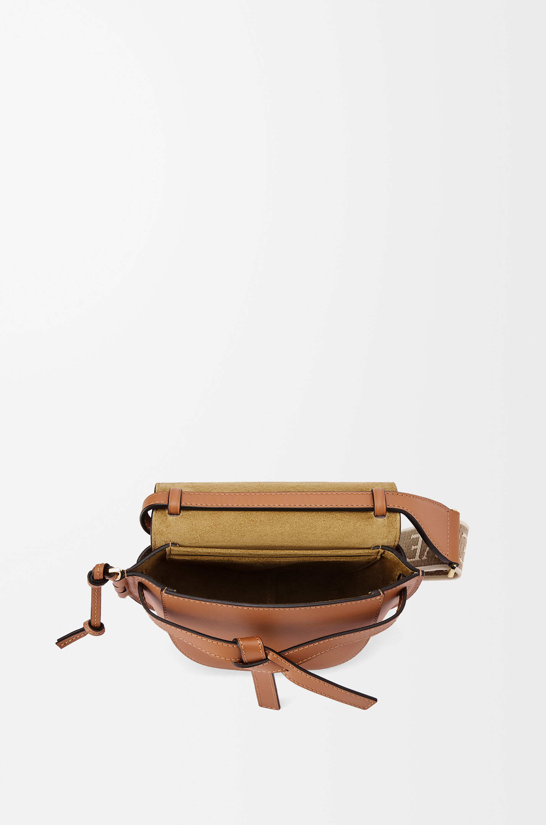 LOEWE Bolso Gate Dual mini en piel de ternera y jacquard Marr&oacute;n Claro