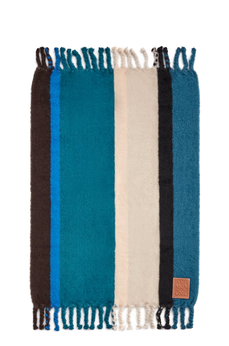 LOEWE Stripe blanket in mohair and wool Dark Blue/Multicolor