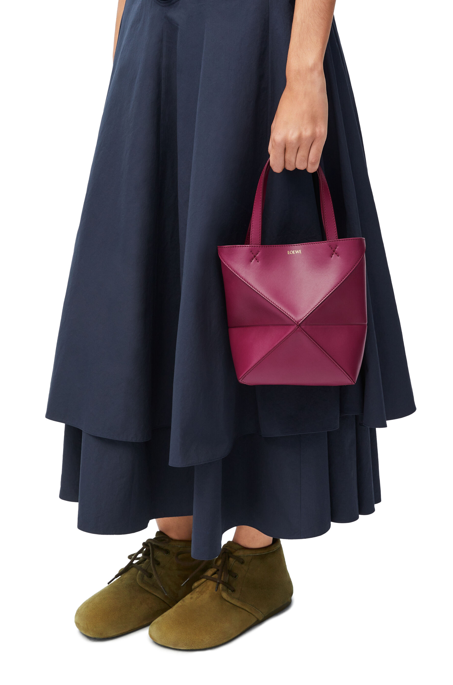 Loewe Womens Crimson Puzzle Fold Mini Leather Tote Bag