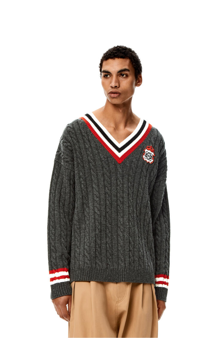 LOEWE V-neck cable sweater in wool Dark Grey pdp_rd