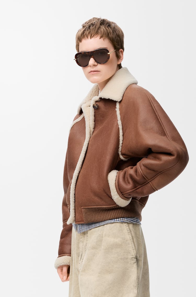 LOEWE 剪羊毛飞行员夹克 棕色