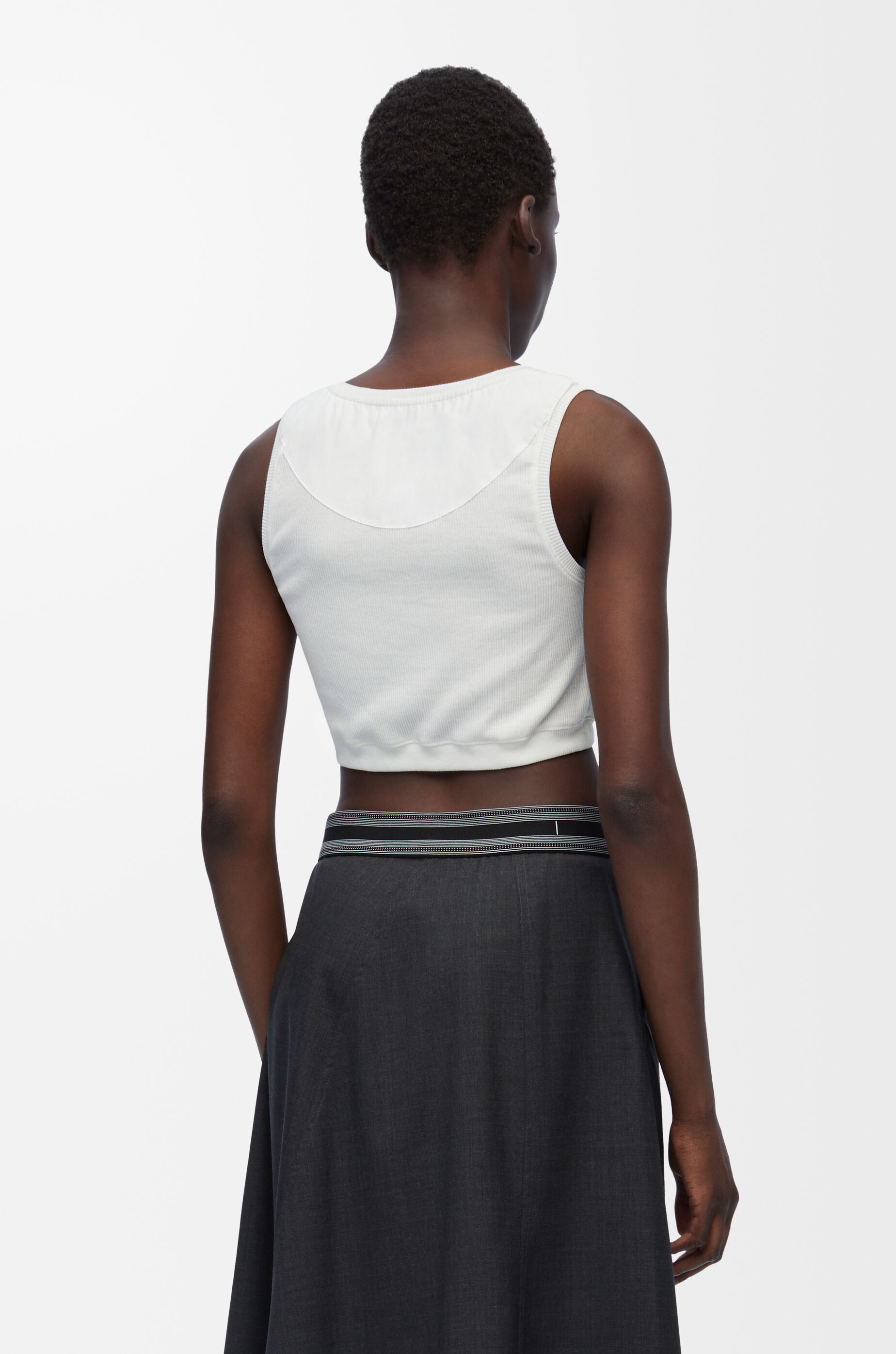 Cropped Anagram tank top in cotton White/Navy Blue LOEWE
