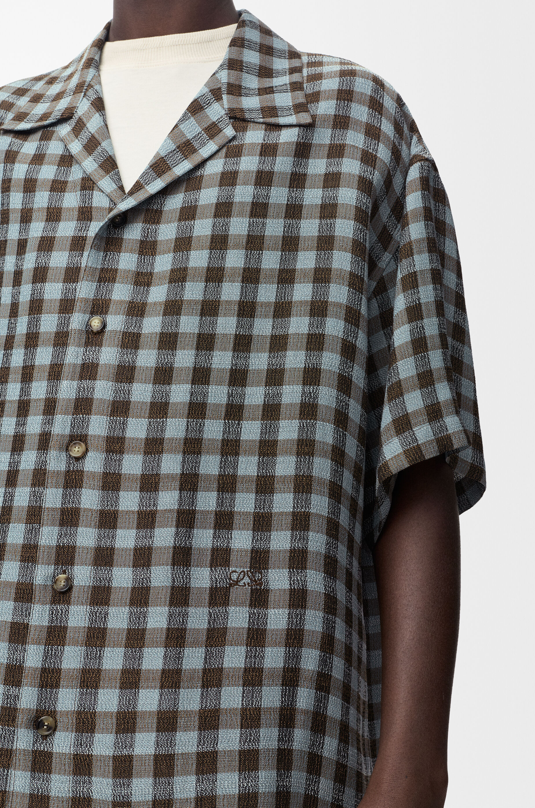 Short sleeve shirt in viscose and linen blend Blue - LOEWE USA