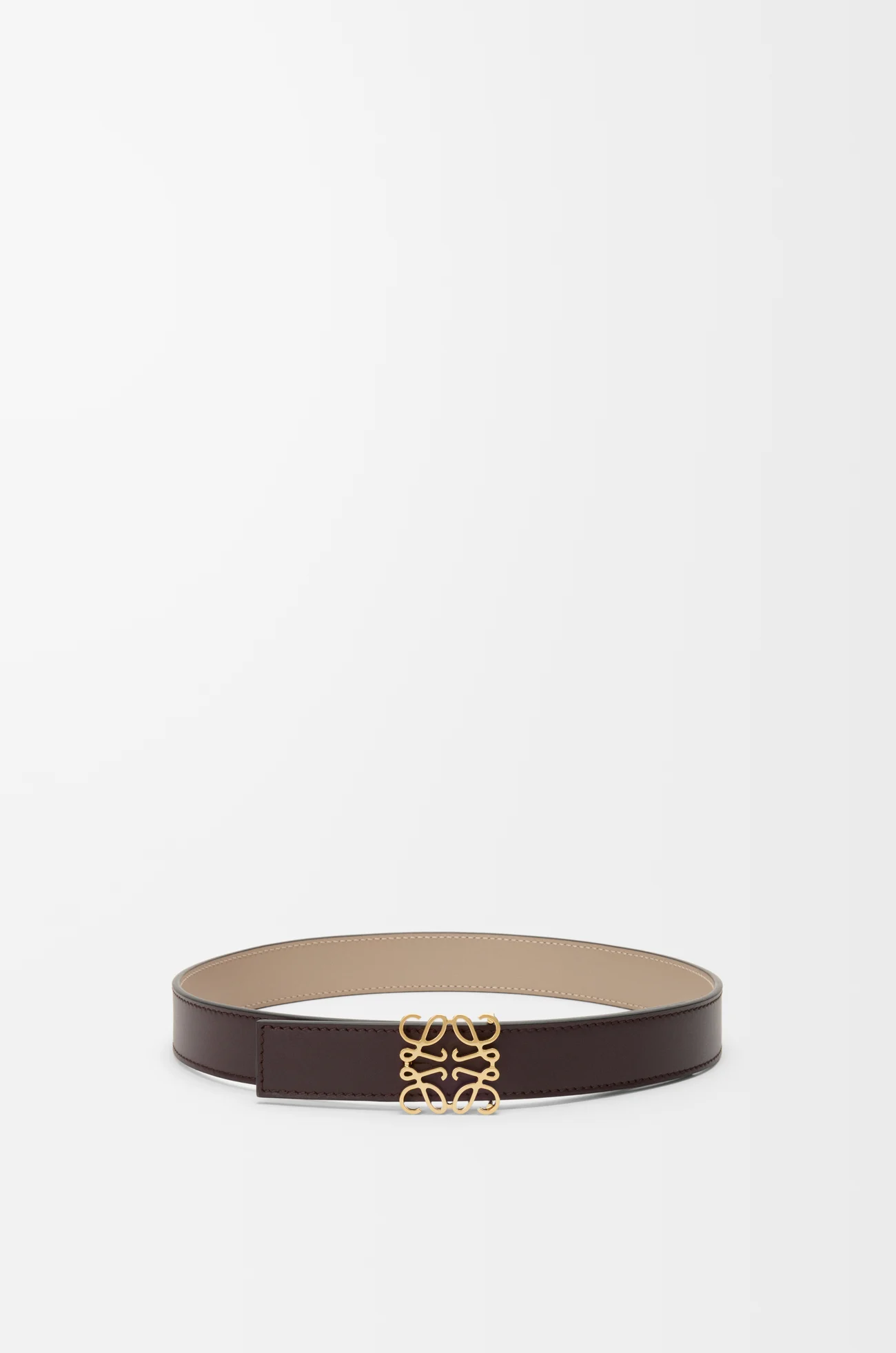 LOEWE Cinturón reversible Anagram en piel de ternera lisa Brownie Oscuro/Arcilla