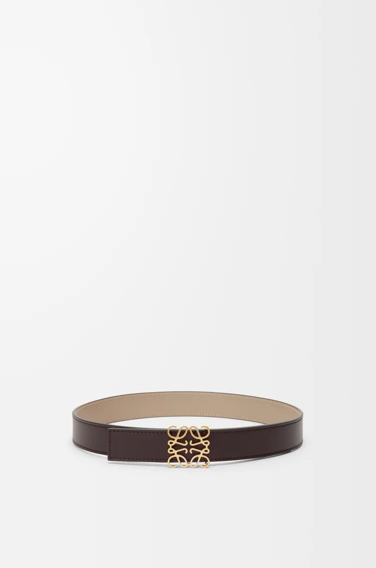 LOEWE Cinturón reversible Anagram en piel de ternera lisa Brownie Oscuro/Arcilla