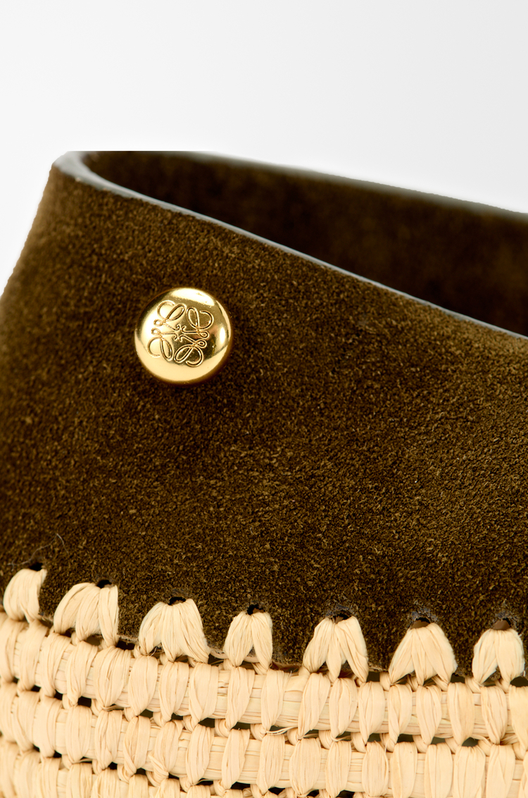 LOEWE Slipper Rio en ante y rafia Verde Caqui