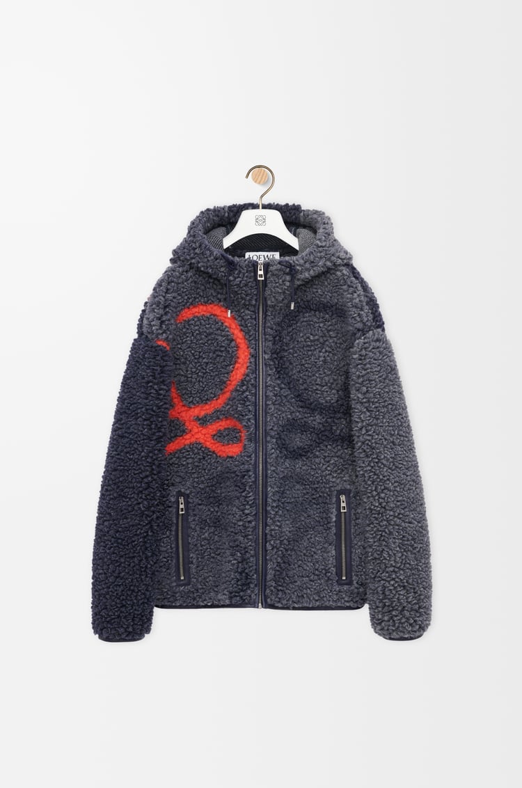 LOEWE Hooded jacket in wool blend Navy/Orange