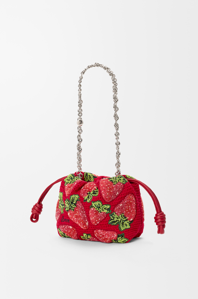 LOEWE 迷你珠飾鉤針編織 Flamenco 手拿包 紅色