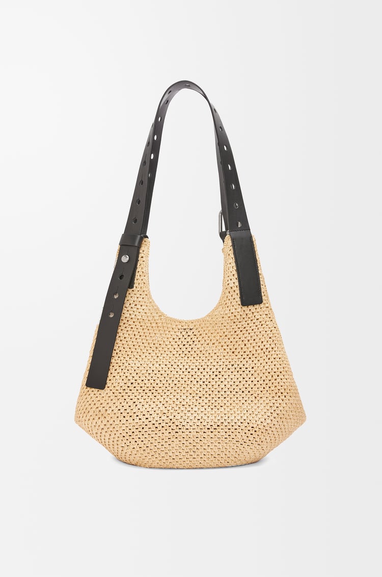 LOEWE Hobo bag in raffia and calfskin Natural/Black