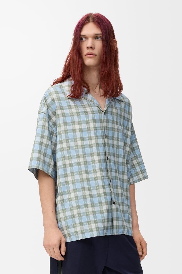 LOEWE Camicia a maniche corte in misto lana Azzurro/Bianco