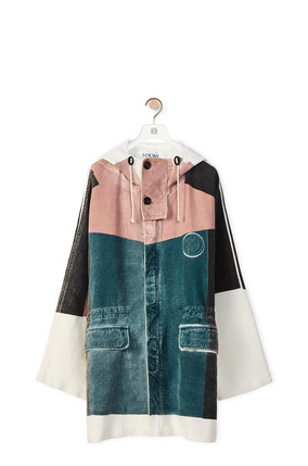 LOEWE Printed hooded parka in linen and cotton White/Multicolor