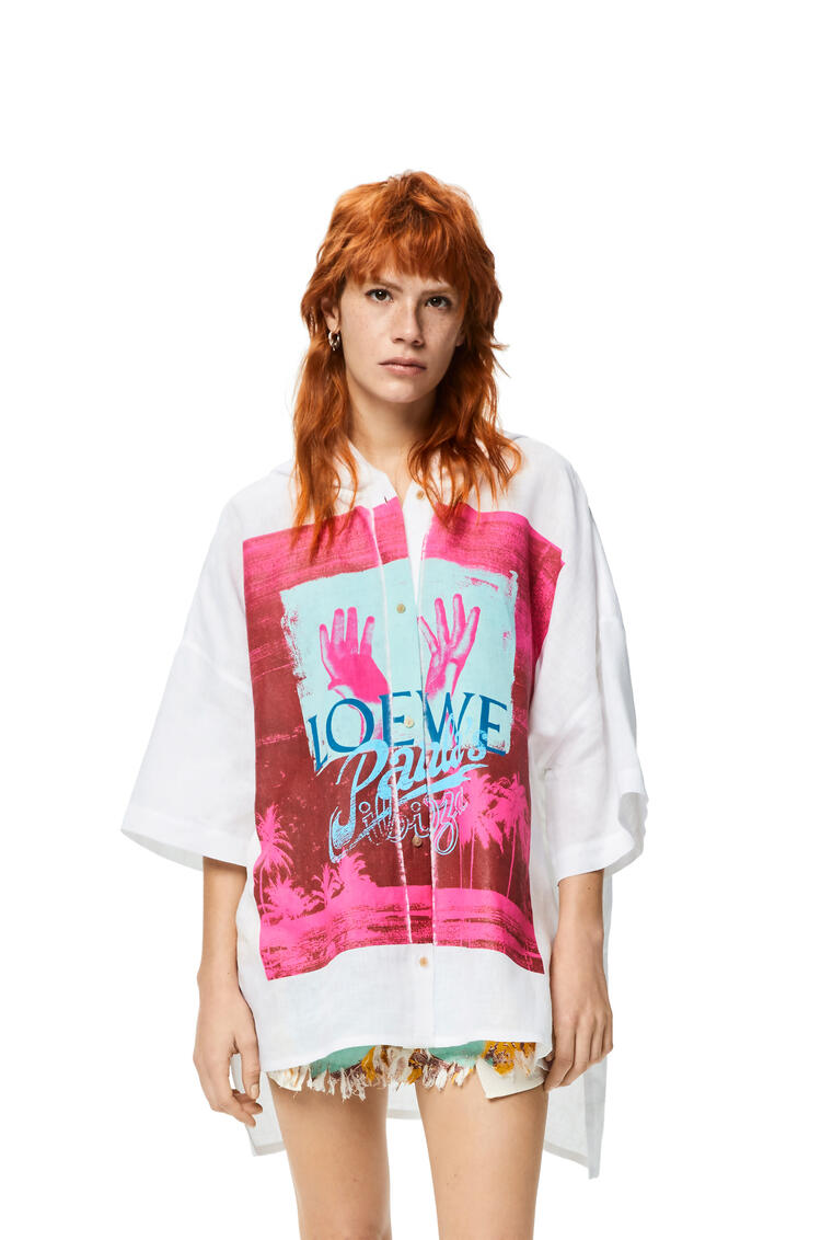 LOEWE Camisa en lino con capucha y estampado de palmeras Blanco pdp_rd