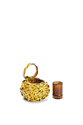 LOEWE Woven nest vase in calfskin and bamboo Yellow