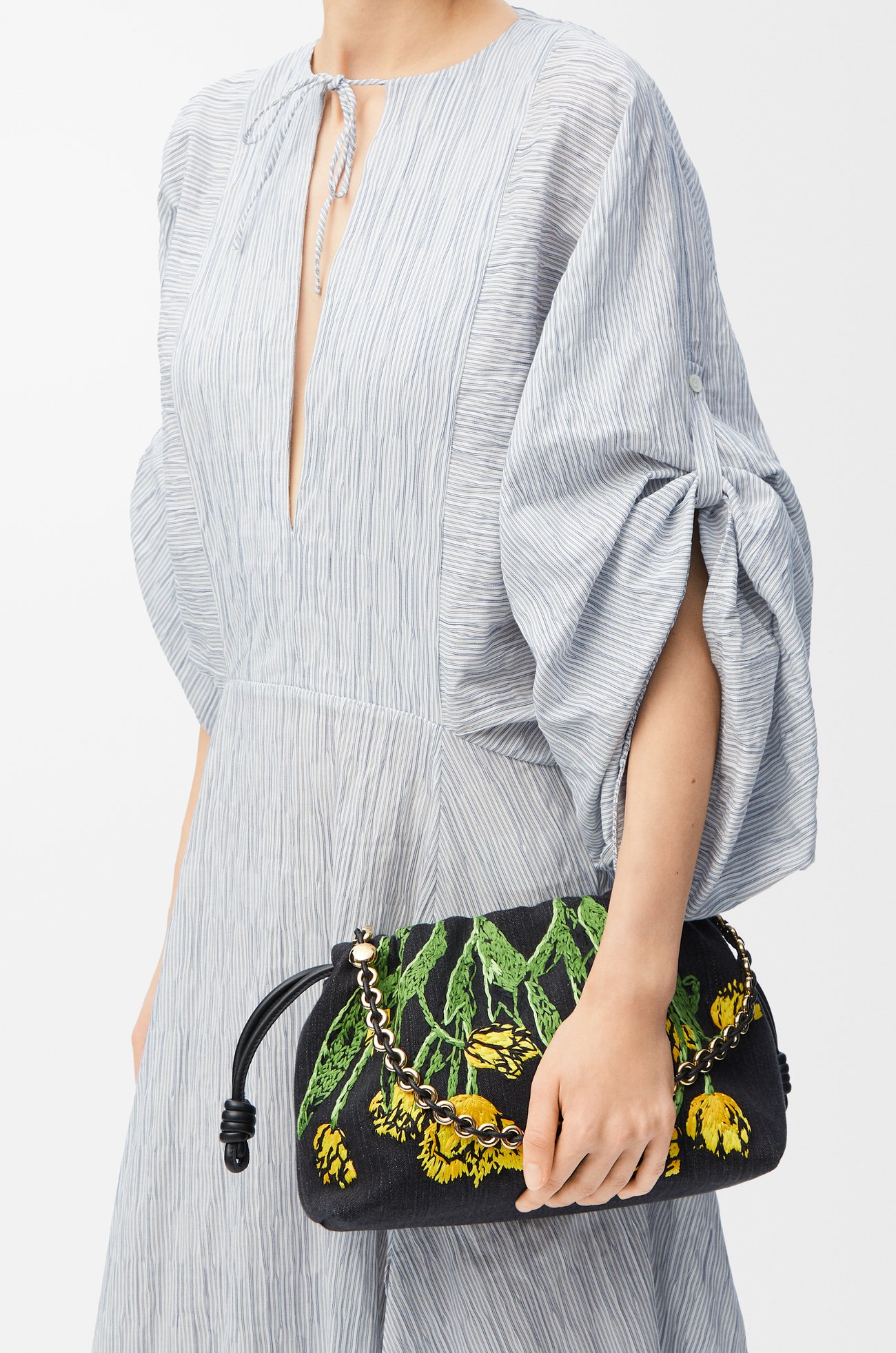 LOEWE Medium Flamenco purse in embroidered denim Black