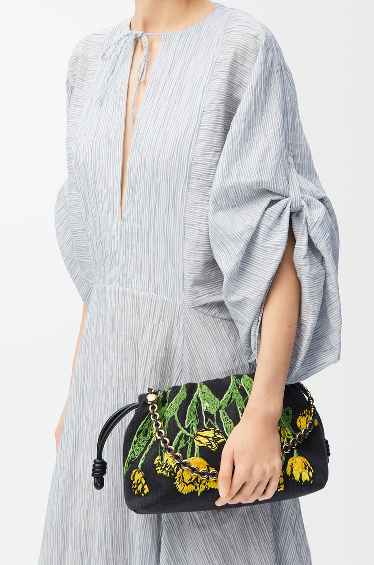 LOEWE Medium Flamenco purse in embroidered denim Black