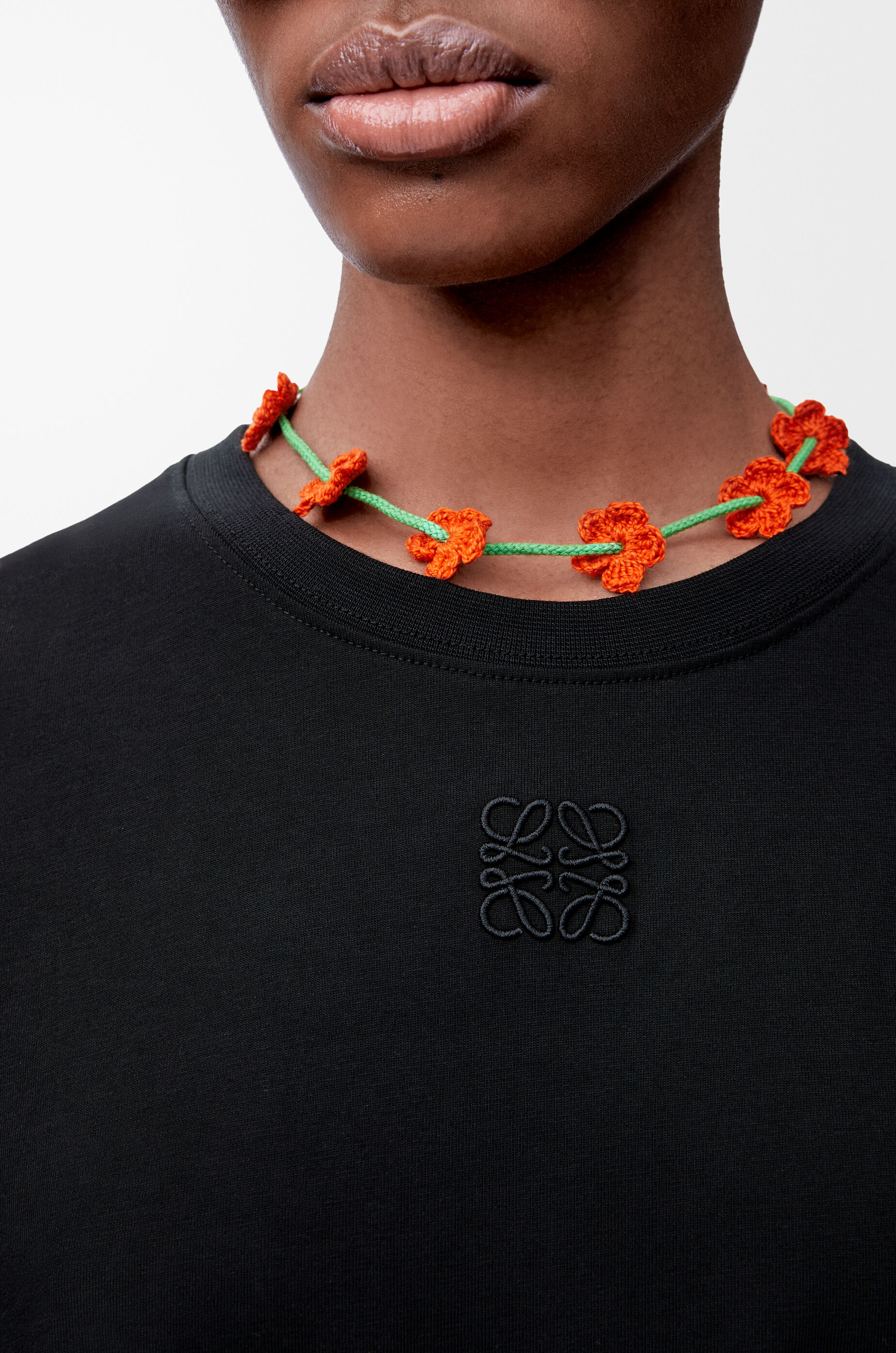 Crochet T-shirt in cotton Black - LOEWE