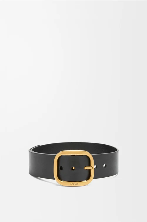 LOEWE Rounded soft belt in classic calfskin Black/Vintage Brass