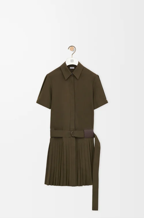 LOEWE Pleated dress in cotton blend Khaki Green