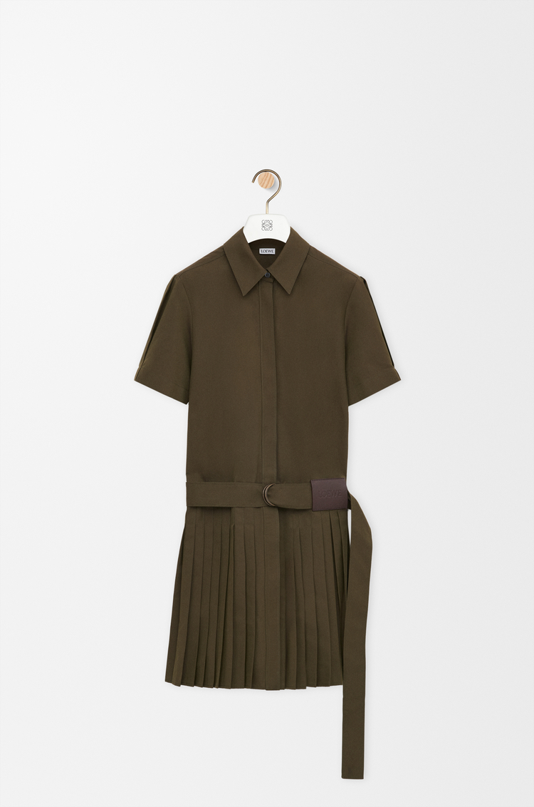 LOEWE Pleated dress in cotton blend Khaki Green