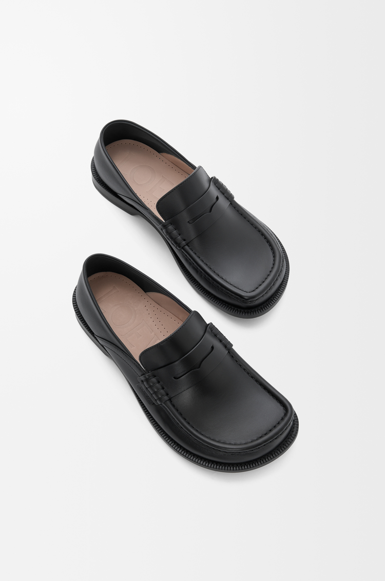 LOEWE Mocassins à rabat arrière Campo en cuir de veau ciré Noir