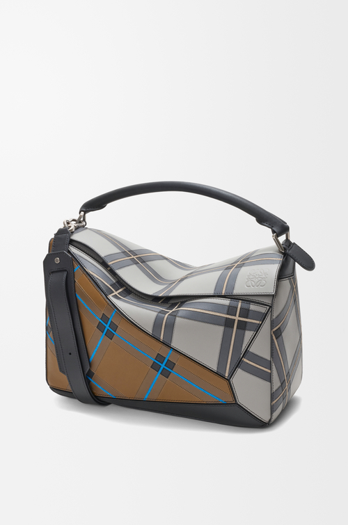 LOEWE Large Puzzle bag in check intarsio Bronze/Grey