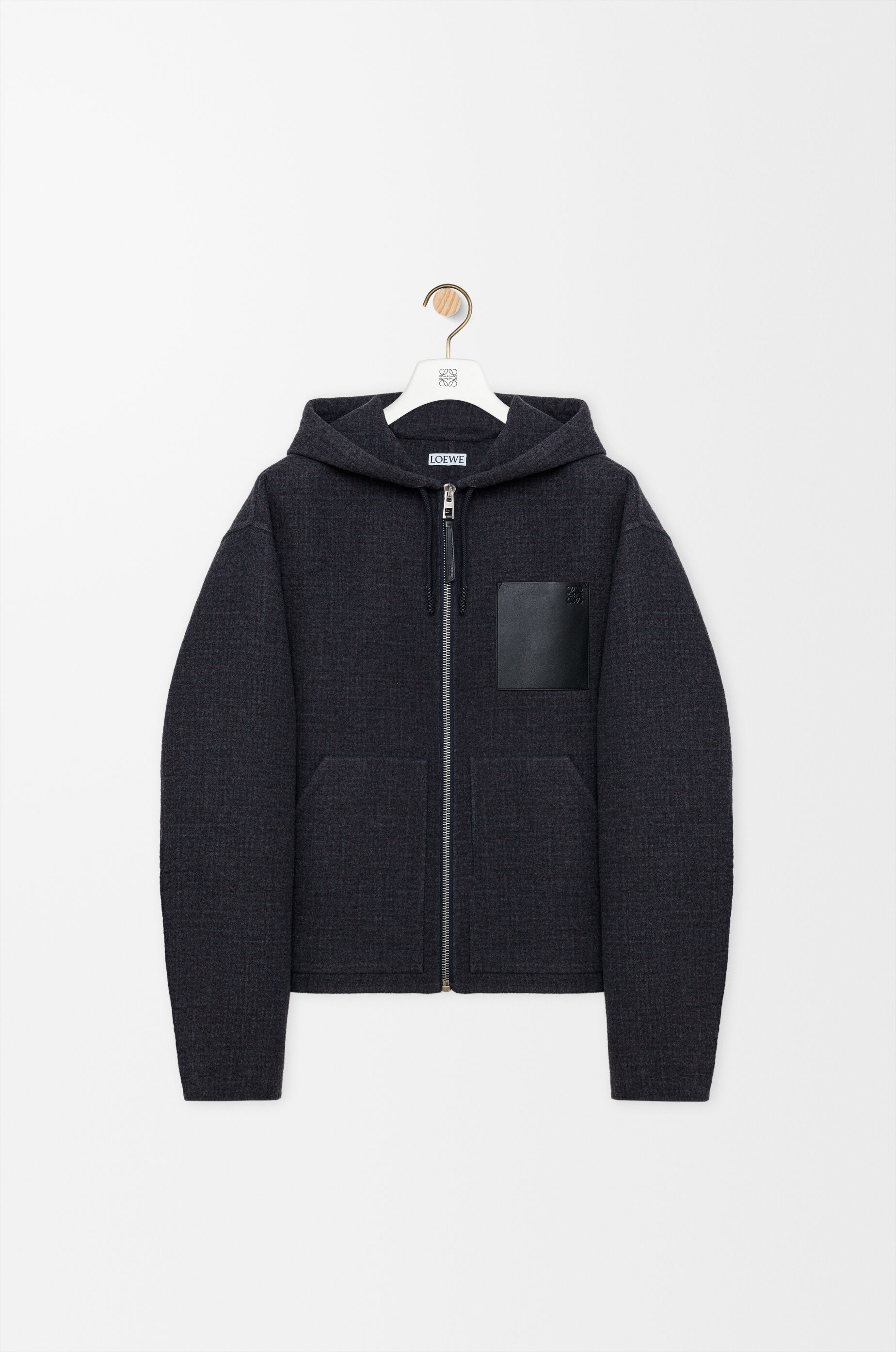 【極美品】ロエベ フーデッドジャケット レザーポケット　LOEWE 25ss フーデッド ジャケット（ウールブレンド） ブルー - ロエベ 日本 公式