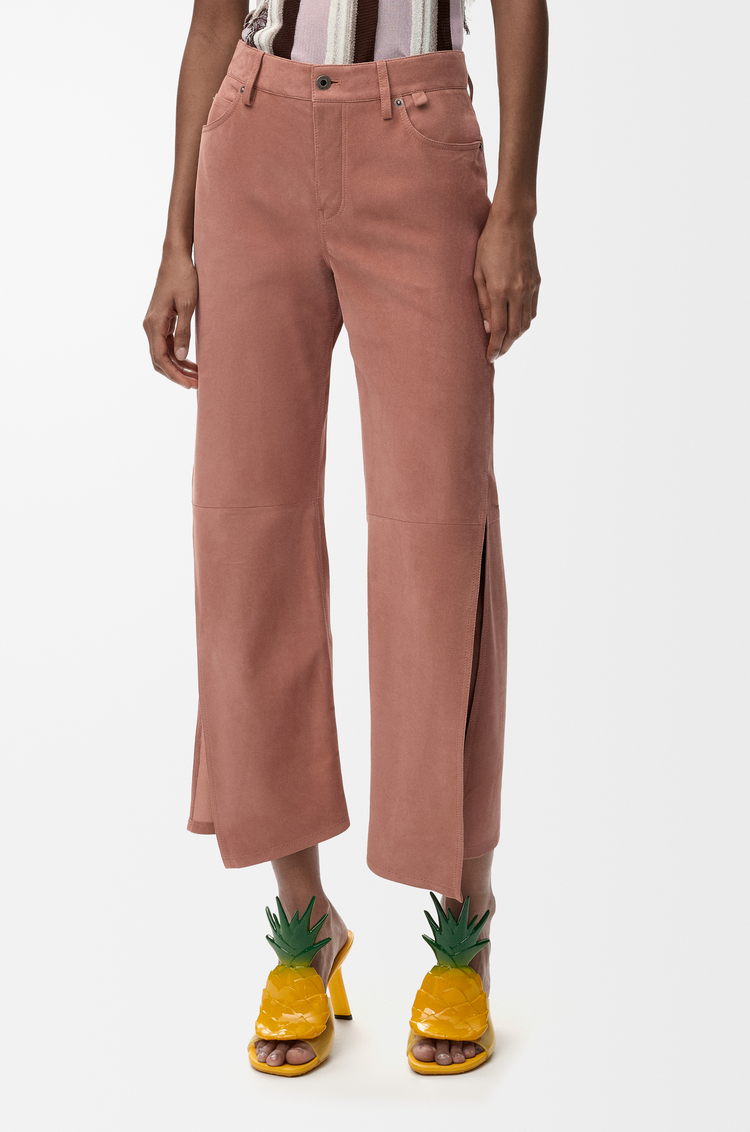 LOEWE 绒面羊皮革长裤 淡粉色