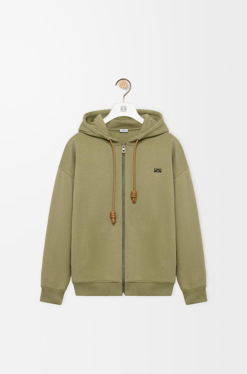 LOEWE Zip-up hoodie in cotton Khaki Green