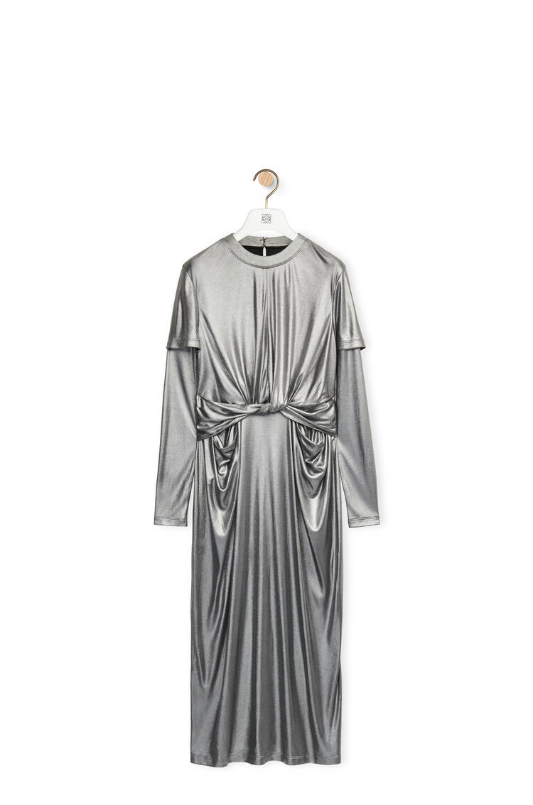 LOEWE Draped dress in laminated jersey Black/Silver