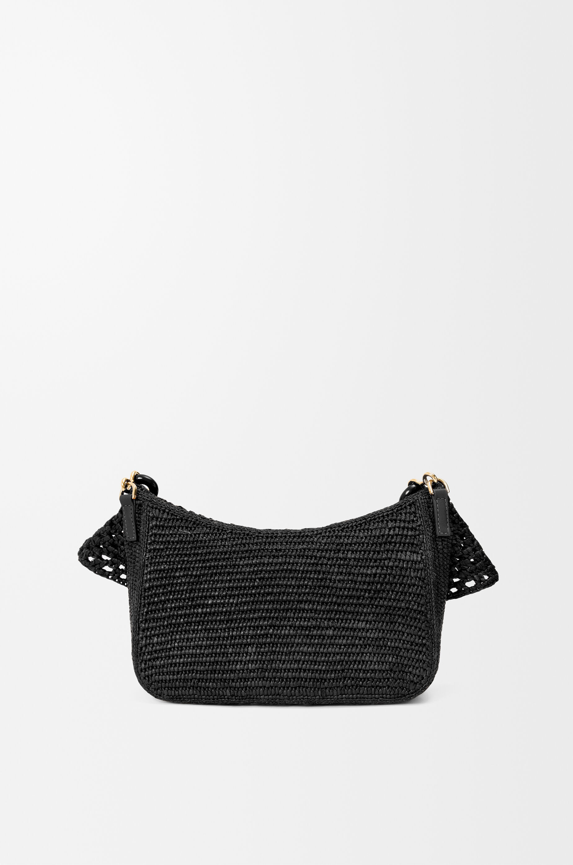Medium Ola bag in raffia and calfskin Black - LOEWE