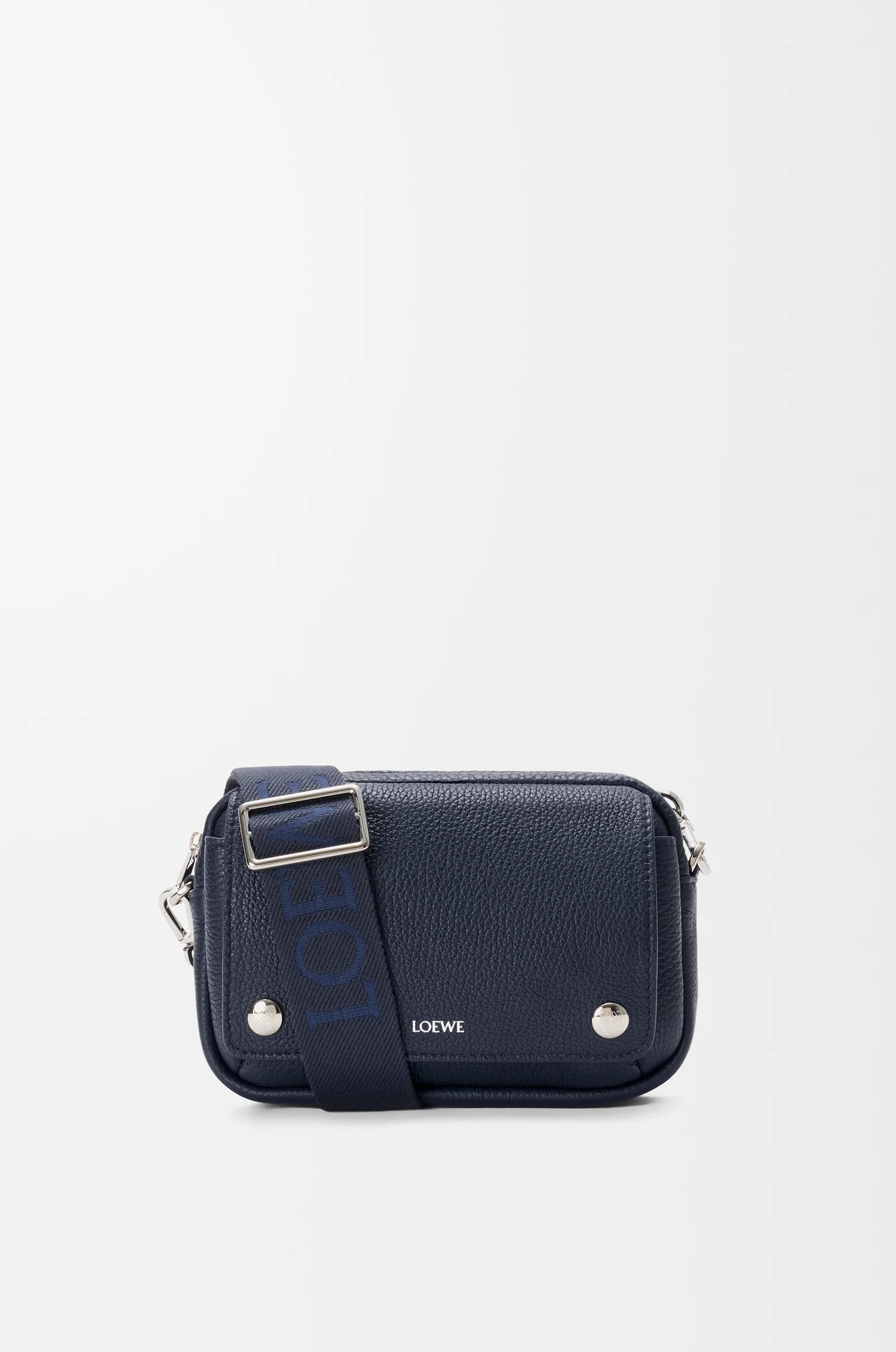 LOEWE 小型柔韌粒面小牛皮 Pebble 郵差包 深海軍藍