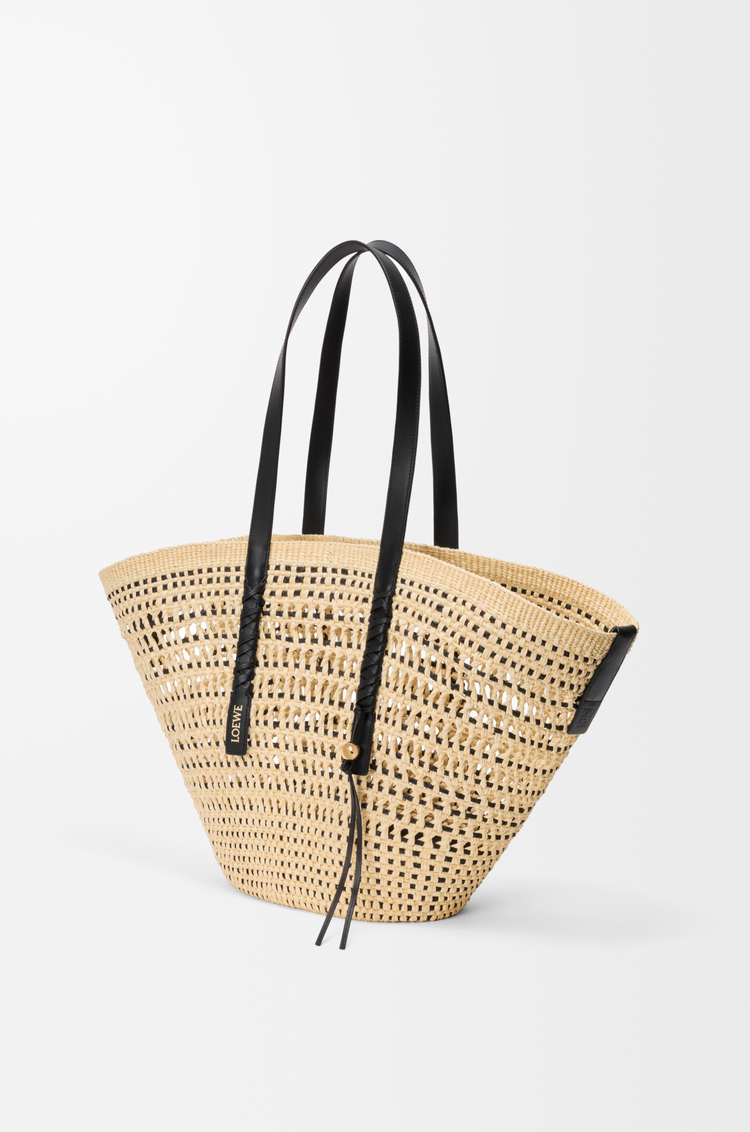 LOEWE Large Braid basket in iraca palm and calfskin Natural/Black
