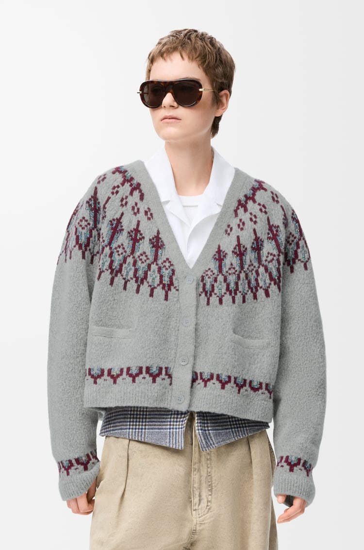 LOEWE Cárdigan en mezcla de lana Gris Claro/Multicolor