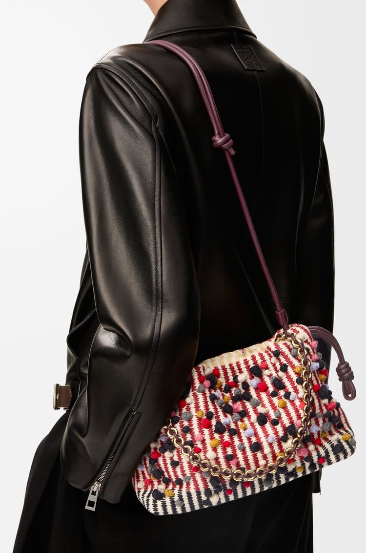 LOEWE Medium Flamenco purse in embroidered textile Natural/Multicolor
