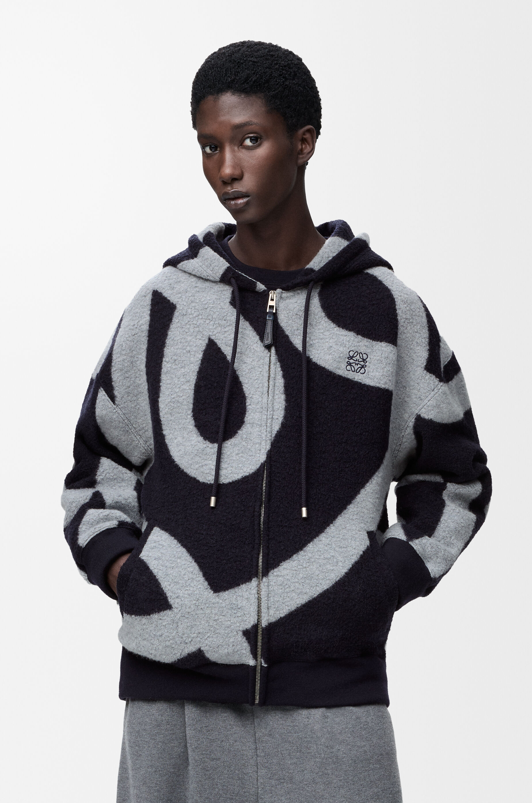 超美品★LOEWE フーディー ジップアップ フーディー（ウール&コットン） ブルー - LOEWE