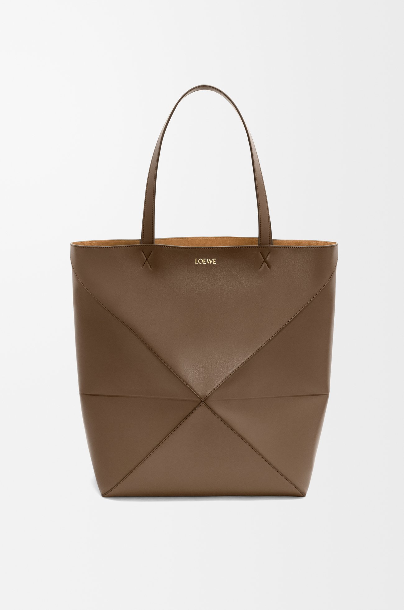 LOEWE XL Puzzle Fold tote in shiny calfskin Umber