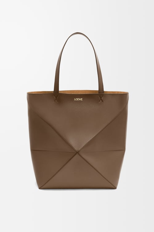 LOEWE XL Puzzle Fold tote in shiny calfskin Umber plp_rd