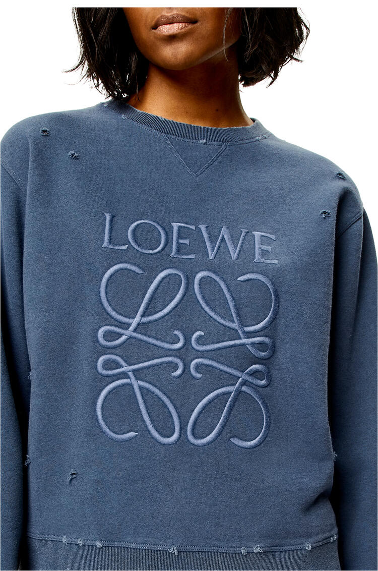 LOEWE Distressed Anagram sweatshirt in cotton Vintage Blue