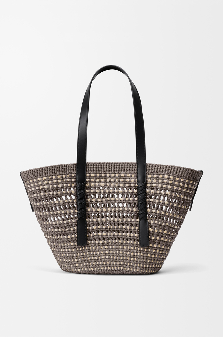 LOEWE Medium Braid basket in iraca palm and calfskin Khaki/Natural