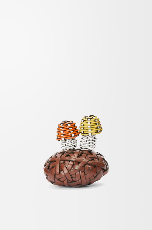 LOEWE Mushroom door stopper in classic calfskin Havana/White