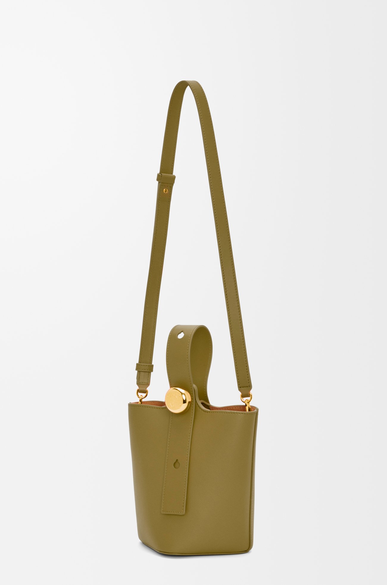 LOEWE 迷你平滑小牛皮 Pebble 水桶包 橄欖色