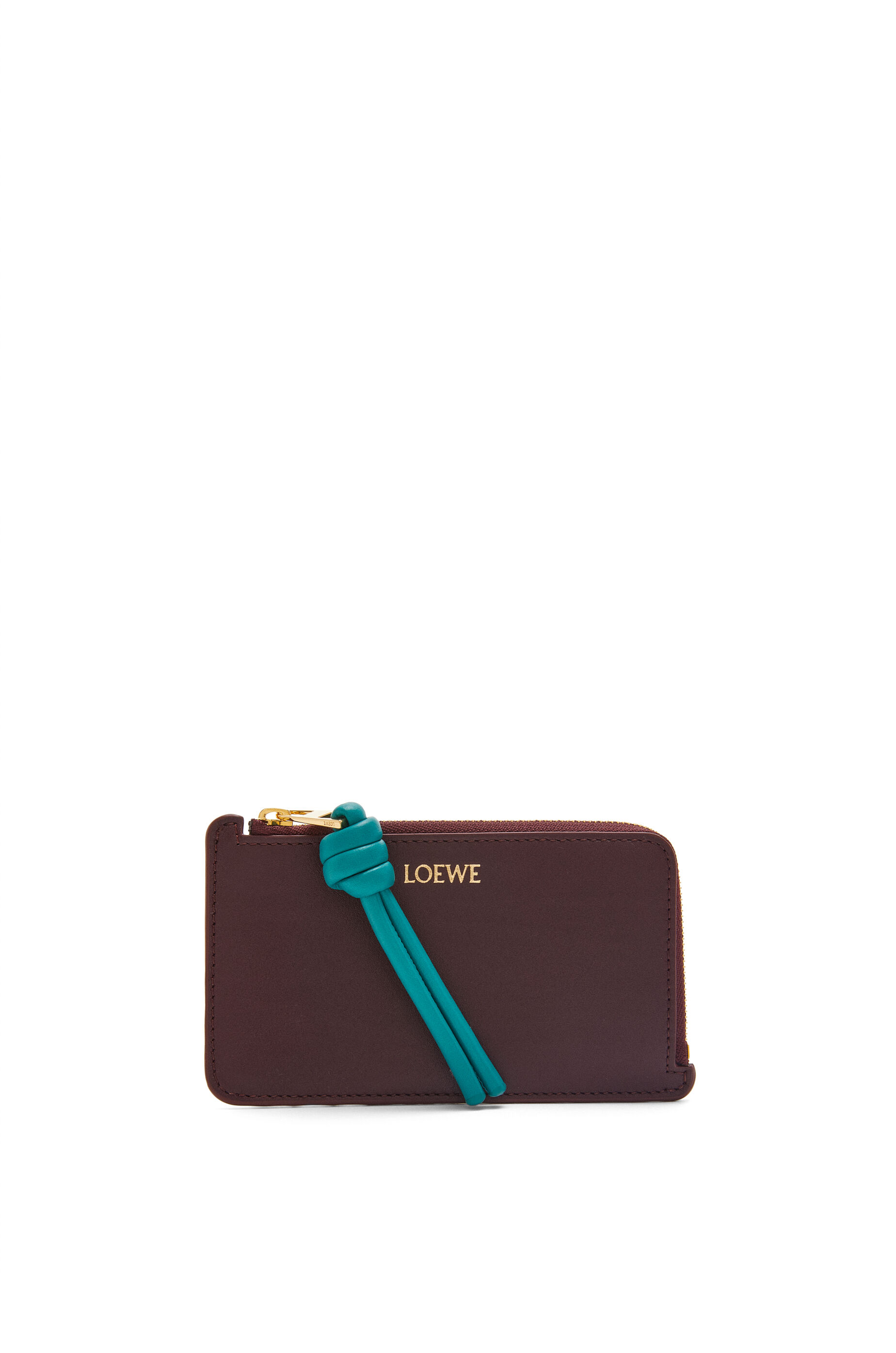 ノット コインカードホルダー（シャイニーナパカーフ） バーガンディ/エメラルド - LOEWE