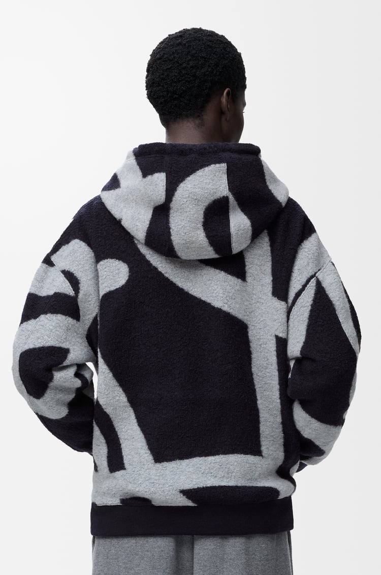 LOEWE Felpa con cappuccio e zip in lana e cotone Blu Navy/Grigio