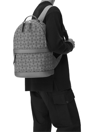 LOEWE Round backpack in Anagram jacquard and calfskin Khaki Green/Tan plp_rd