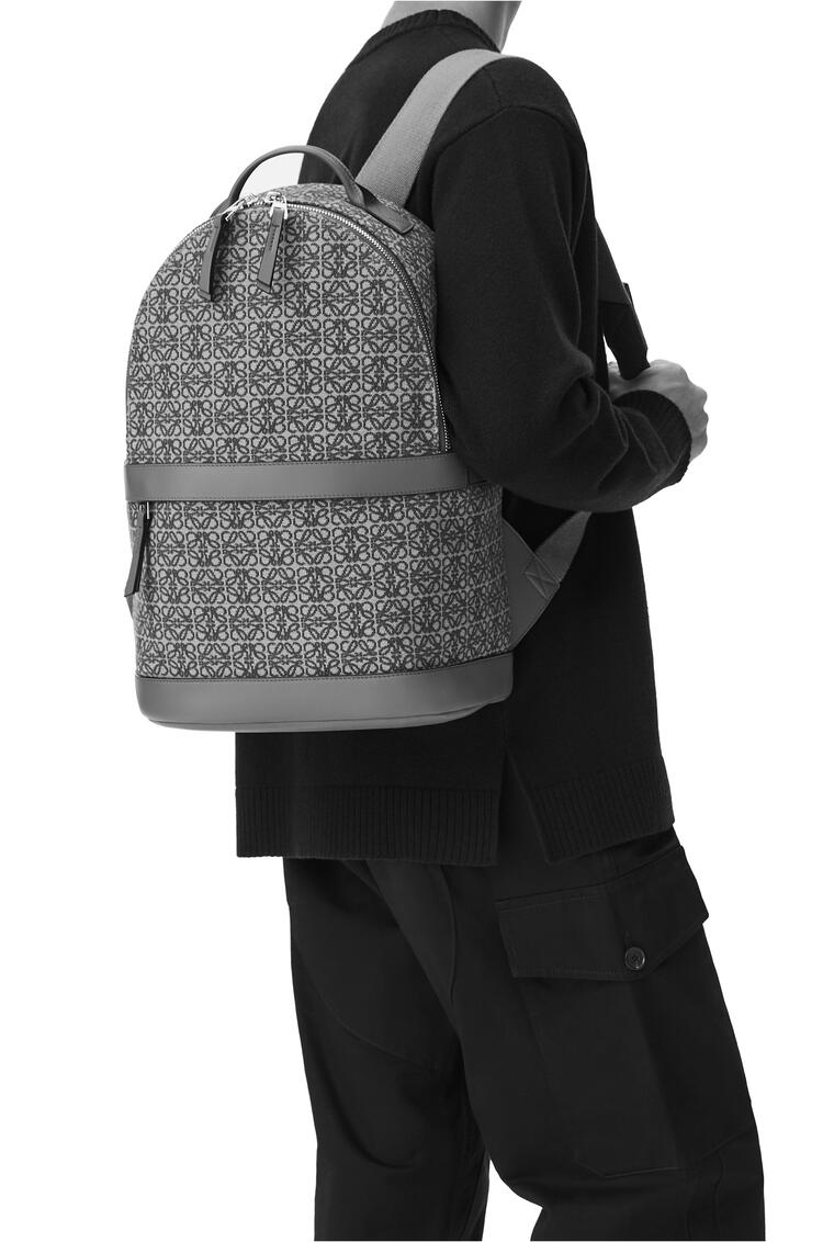 LOEWE Round backpack in Anagram jacquard and calfskin Khaki Green/Tan
