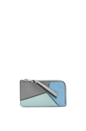 LOEWE Puzzle coin cardholder in classic calfskin Asphalt Grey/Olympic Blue