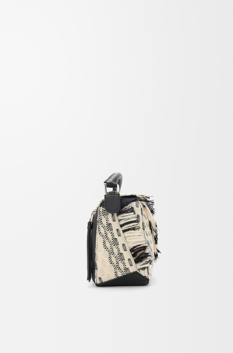 LOEWE Small Puzzle bag in woven textile Black/White