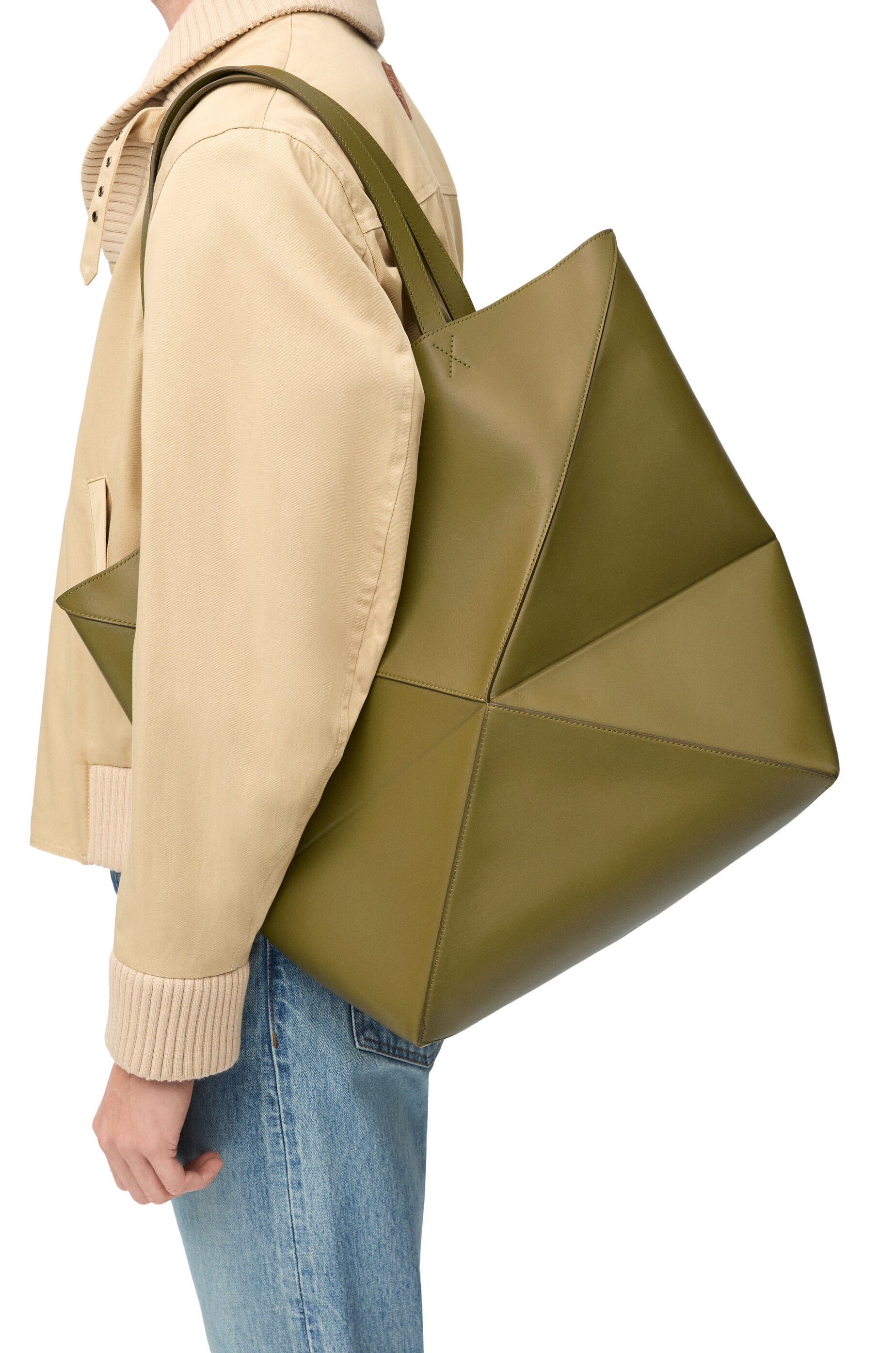XL Puzzle Fold tote in shiny calfskin