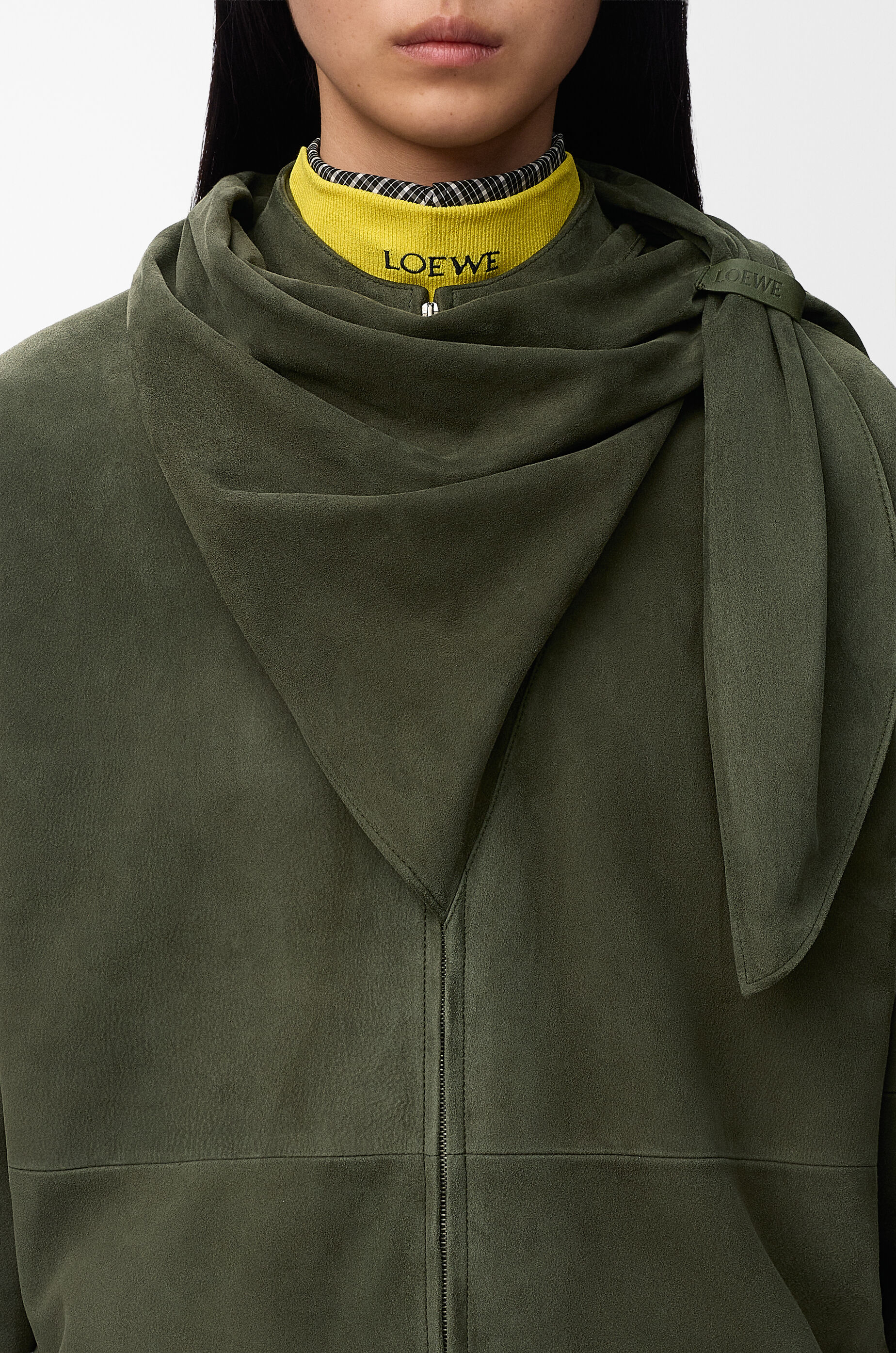Scarf jacket in suede Green - LOEWE USA Official Website